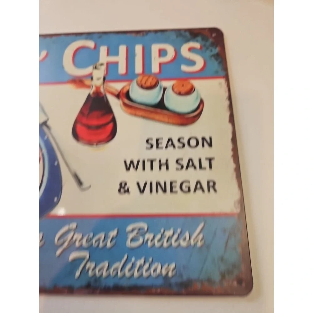 Fish N Chips Metal Sign, 8 X 12,‎ British Tradition Rustic-looking